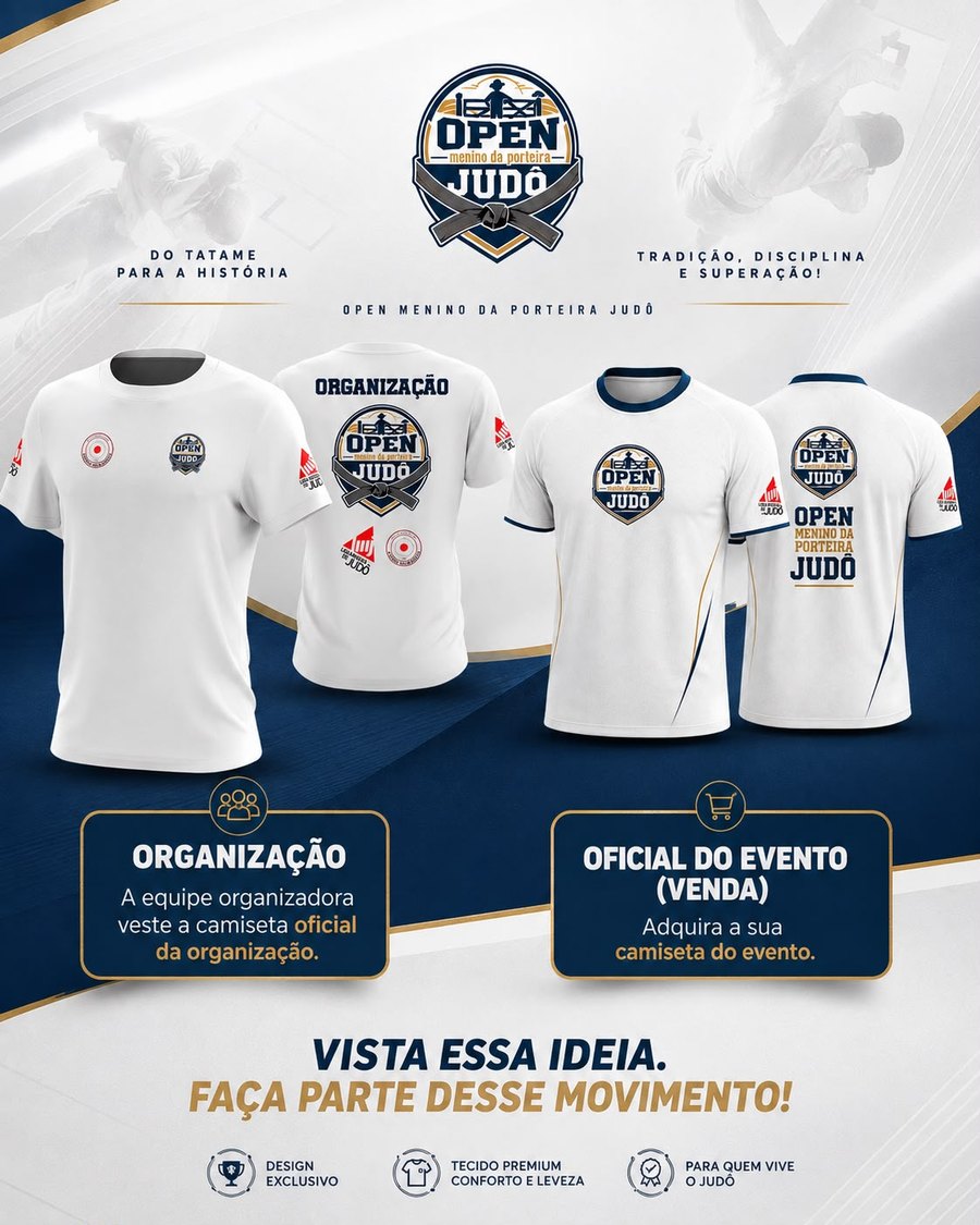 Proposta visual das camisetas oficiais do Open Menino da Porteira de Judô